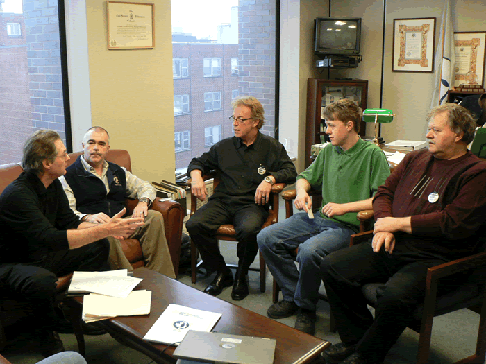 Photo of Bob Kingston and SMCWB representatives meeting later that day in the offices of Michael Wing, National President of the Union of Canadian Transport Employees