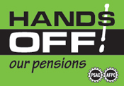 Hans Off Our Pensions campaign logo